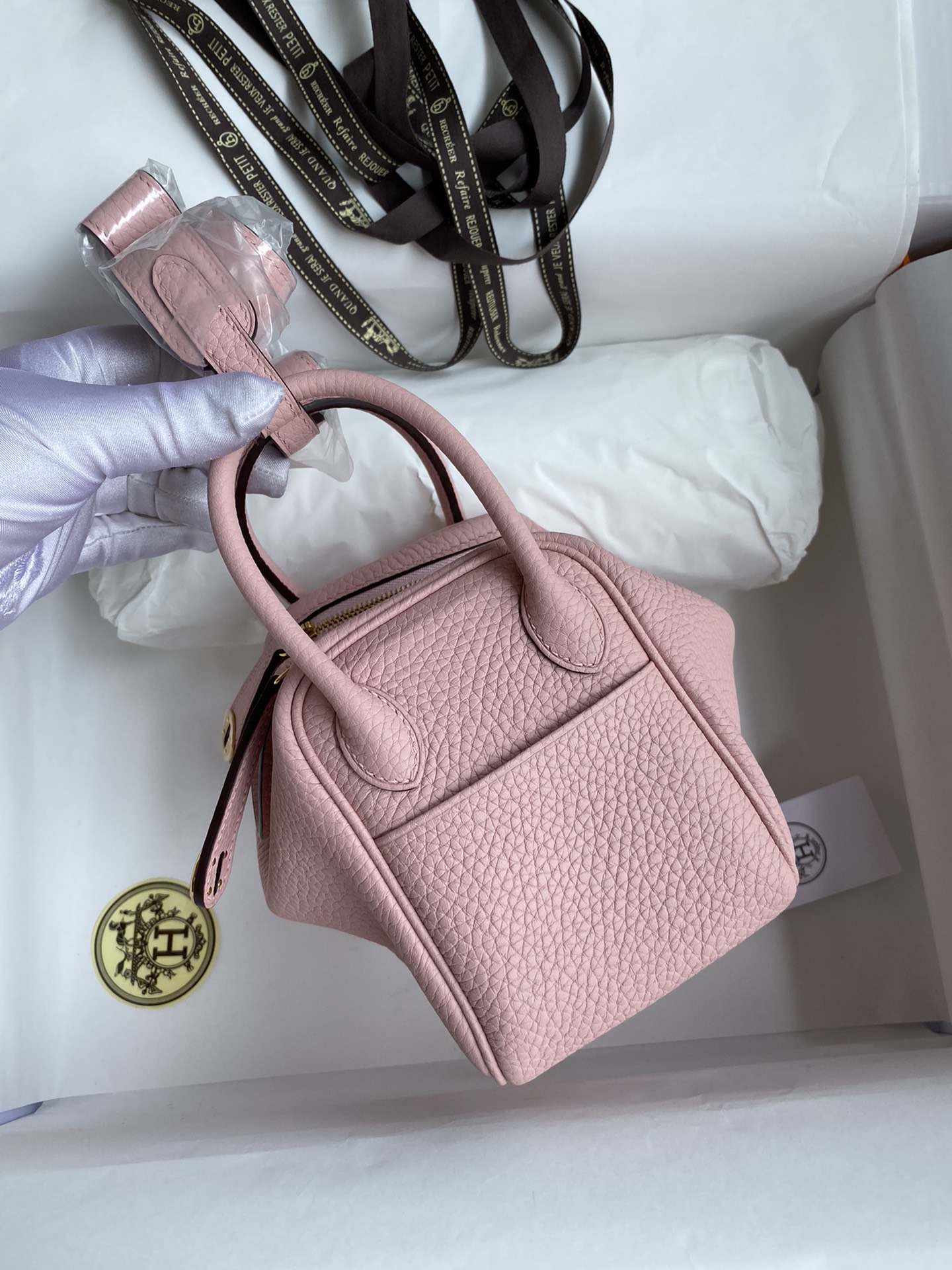 Hermes Mini Lindy 19cm Handbag Shoulder Bag In Pink Clemence Leather